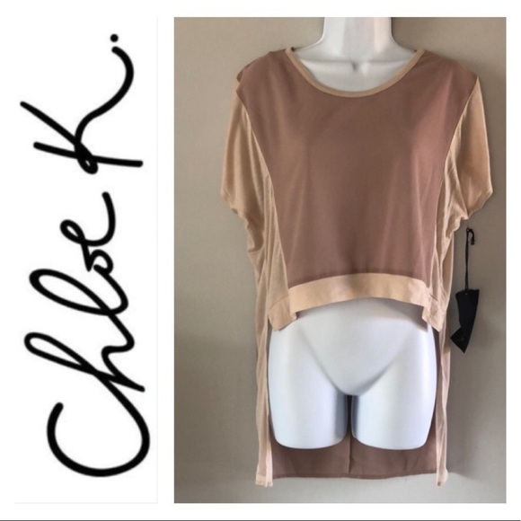 NEW Chloe K Unique Shear Pale Pink Tunic Top Cropped Front Mixed Media Size M - Picture 1 of 15